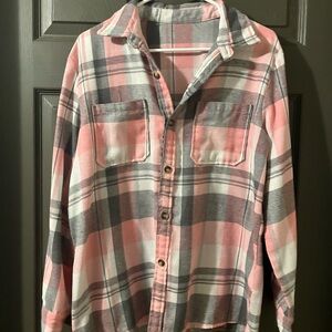 Plaid Button Down Shirt - Pink and Gray flannel.
